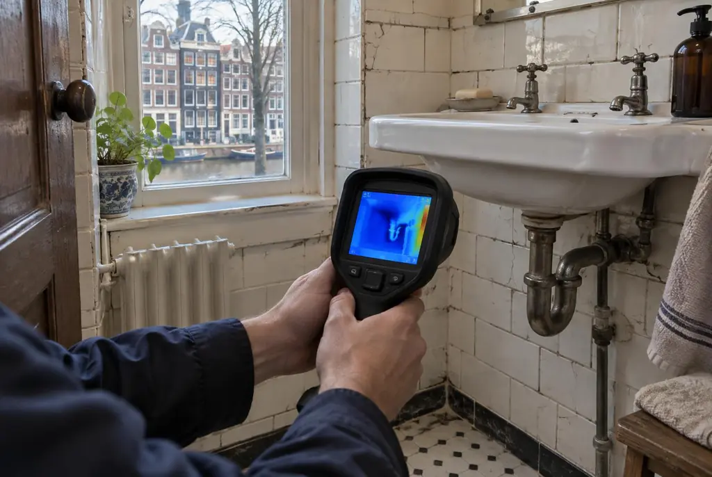 Lekdetectie Bunschoten – badkamer met oude leidingen achter de tegels