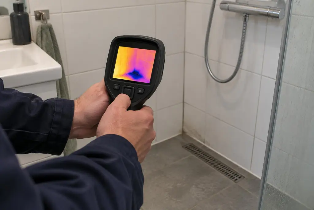 Lekdetectie Bunschoten – lekdetectiespecialist met warmtebeeldcamera in een badkamer